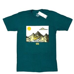 Vans Mt. Vans T-Shirt Small Teal Green Urban Outfitters Mountain Graphic *Stain*